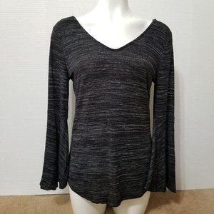 Ann Taylor LOFT top Small Space Dye Bell Sleeve tie keyhole cutout v-neck marl